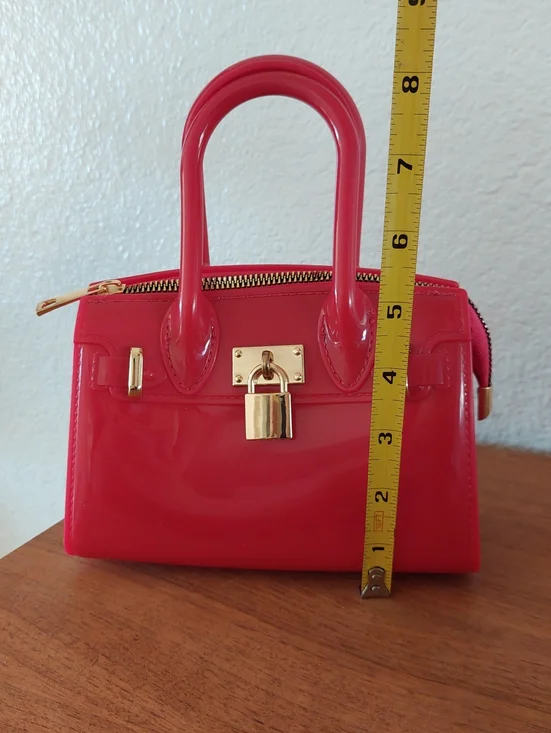 Source Unknown Glossy Red Mini Satchel with Gold Hardware - Picture 3 of 5